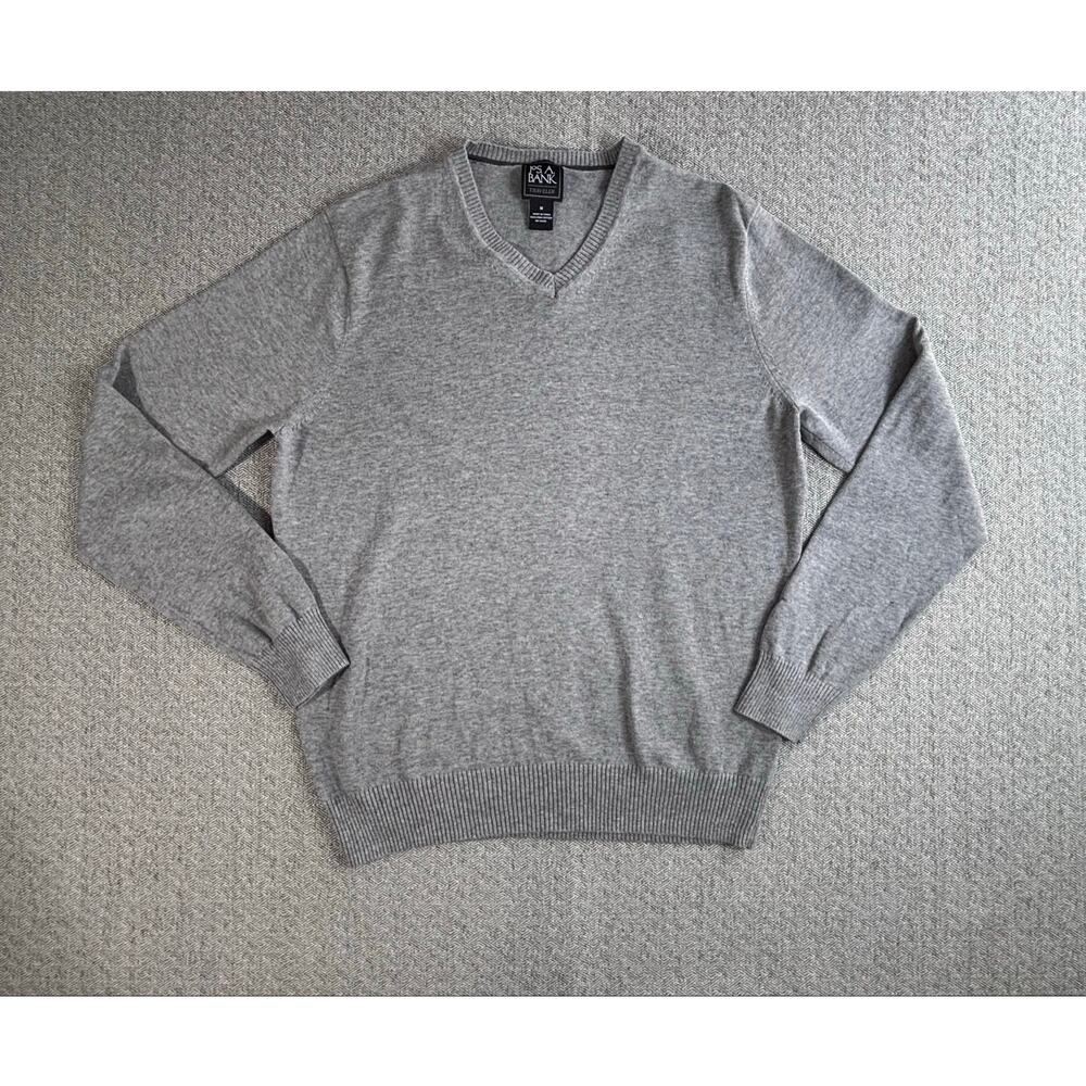 Jos A Bank Sz M Traveler 100% Pima Cotton Gray V Neck Sweater Long Sleeve